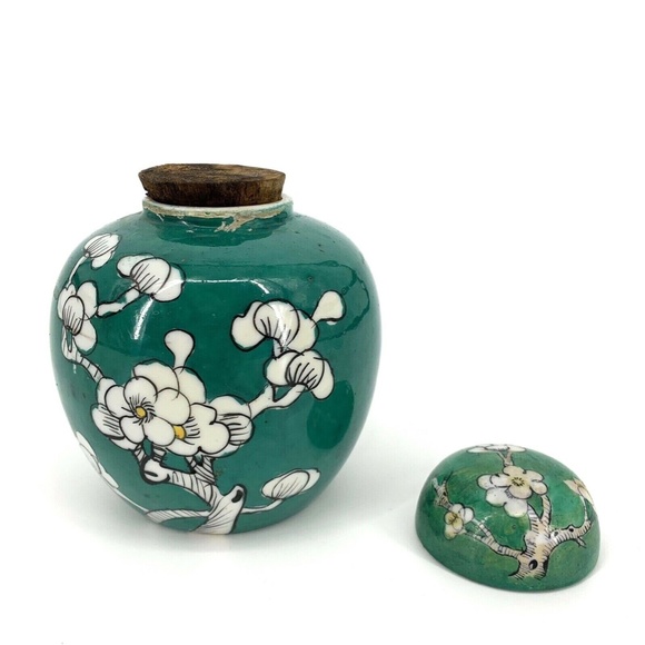 Vintage Green Cherry Blossom Tree Ginger Jar